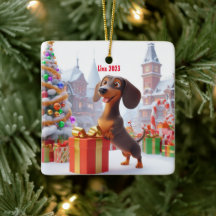 Dackel Welpe Personalisierte Keramik Baum Ornament