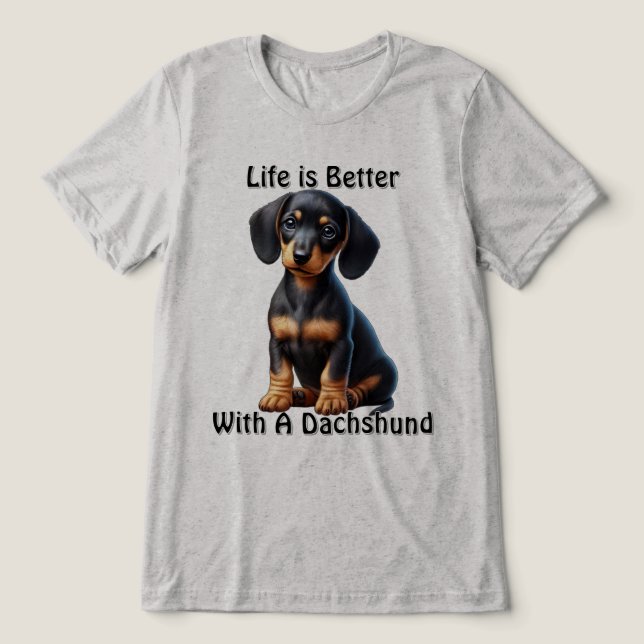 Dackel Welpe sitzen und mit unschuldig suchen Tri-Blend Shirt (Design Vorderseite)