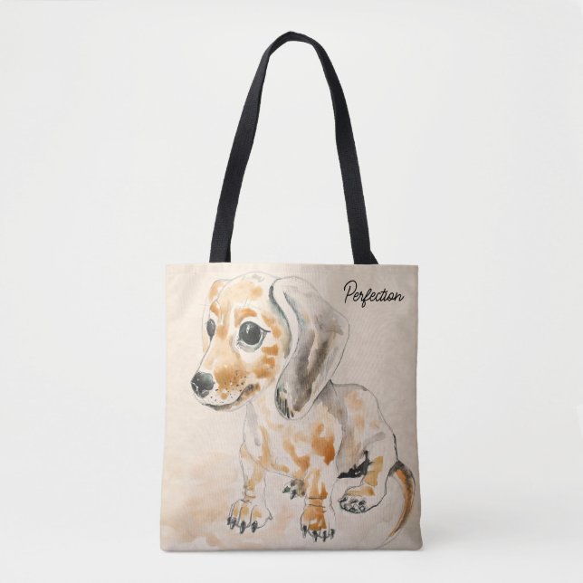 Dackel Welpe Wasserfarbenart Tasche (Vorderseite)