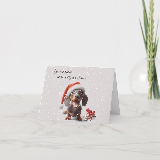 Dackel Welpe Weihnachtsüberraschung Karte (Vorderseite)