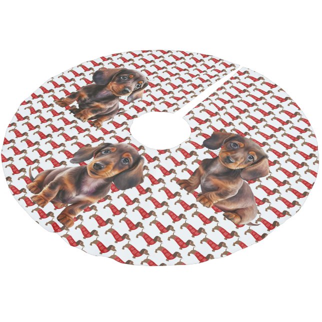 Dackel Welpen Weihnachtsbaumrock Polyester Weihnachtsbaumdecke (Schrägansicht)