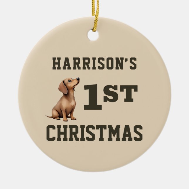 Dackel Welpenherz Schmelzen Erste Weihnachtsfeier Keramik Ornament (Vorne)