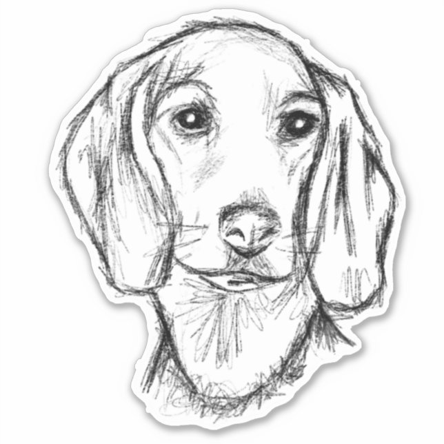 Dackel Welpenhund Schwarz-weiße Skizze Aufkleber (Vorderseite)