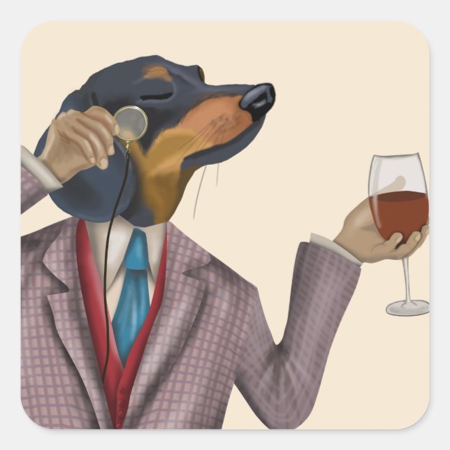 Dackel Wine Snob Quadratischer Aufkleber (Vorderseite)