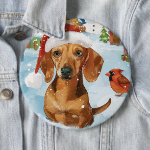 Dackel Winter Wonderland Weihnachtsfreude Button