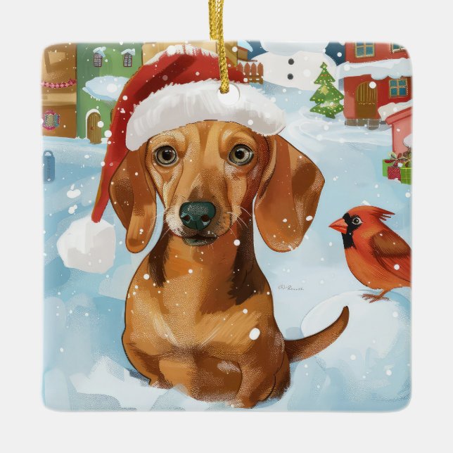 Dackel Winter Wonderland Weihnachtsfreude Keramikornament (Vorderseite)