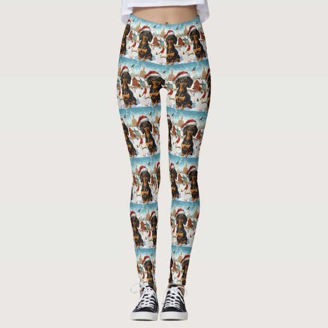 Dackel Winter Wonderland Weihnachtsfreude Leggings (Vorderseite)