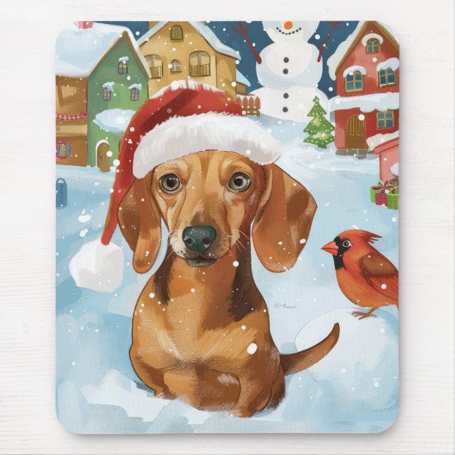 Dackel Winter Wonderland Weihnachtsfreude Mousepad (Vorne)