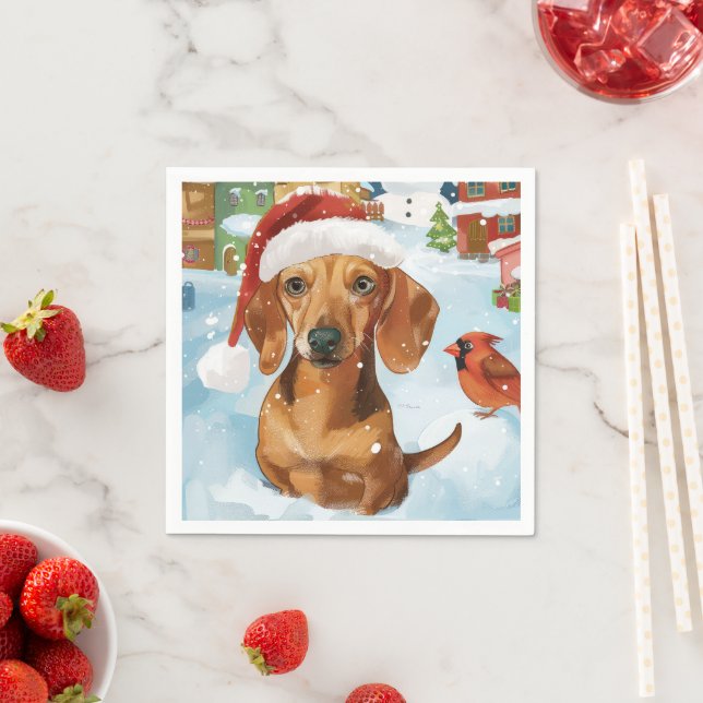 Dackel Winter Wonderland Weihnachtsfreude Serviette (Beispiel)
