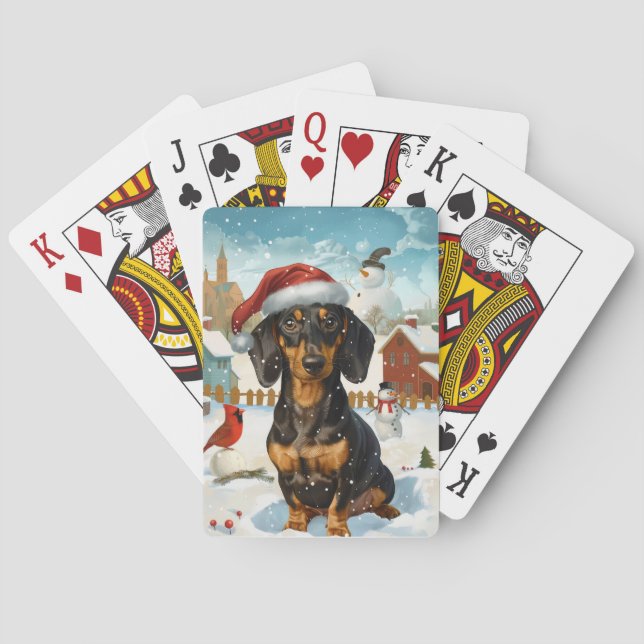 Dackel Winter Wonderland Weihnachtsfreude Spielkarten (Rückseite)