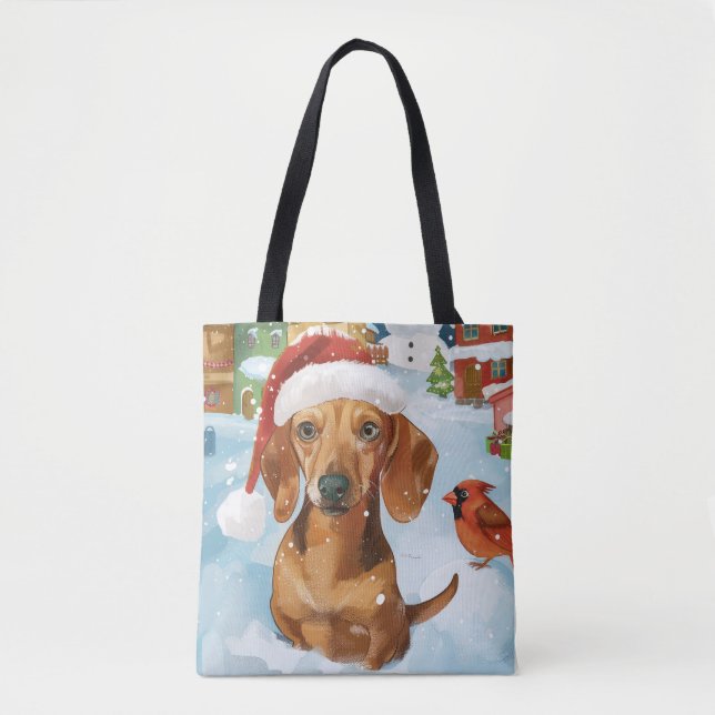Dackel Winter Wonderland Weihnachtsfreude Tasche (Vorderseite)