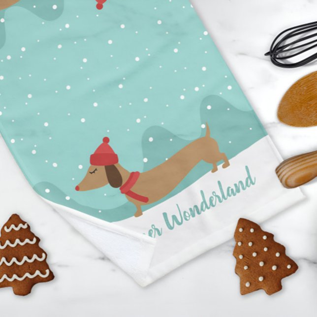 Dackel Wonderland Dackel Weihnachten Handtuch (Wiener Wonderland Dachshund hand towel)
