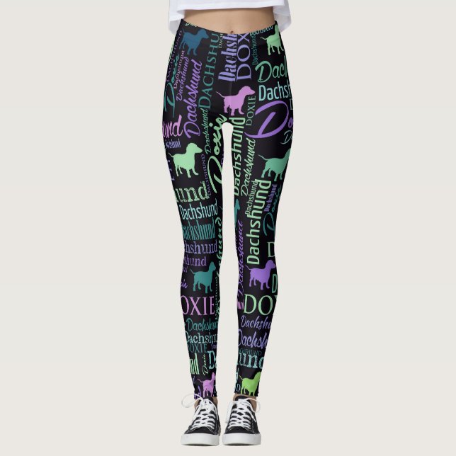 Dackel-Wort-Kunst Leggings (Vorderseite)