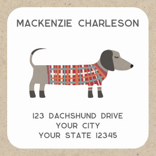 Dackel Wurst Dackel Hund Personalisierte Adresse Quadratischer Aufkleber