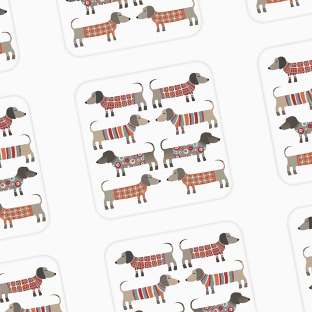 Dackel Wurst Dackel Hund Quadratischer Aufkleber (Dachshund Wiener Sausage Dog fun stickers)