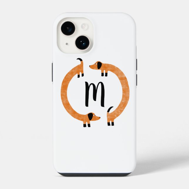 Dackel Wurst Dog Monogram iPhone Fall 14 Hülle (Rückseite)