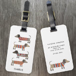 Dackel Wurst Hund Individuelle Name Gepäckanhänger<br><div class="desc">Niedliche kleine Dackel Würstchen oder Dackel Hunde in Wollstrickbekleidung. Ideal für Hundefreunde,  Haustiere und Hundewanderer. Ändern Sie den Namen auf der Vorderseite und die Kontaktdaten auf der Rückseite.</div>