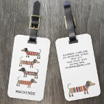 Dackel Wurst Hund Personalisiert Gepäckanhänger<br><div class="desc">Niedliche kleine Dackel Würstchen oder Dackel Hunde in Wollstrickbekleidung. Ideal für Hundefreunde. Ändern Sie den Namen,  um ihn zu personalisieren,  und die Kontaktdaten auf der Rückseite. Originelle Kunst von Nic Squirrell.</div>