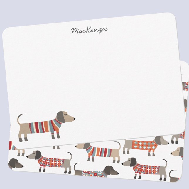 Dackel Wurst Hund Personalisiert Stationery Mitteilungskarte (Fun Dachshund wiener sausage dog personalized custom script name notecardstationery)