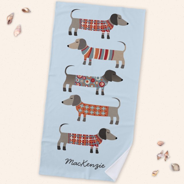 Dackel Wurst Hund Personalisiert Strandtuch (Dachshund Wiener Sausage dog personalized beach towel)