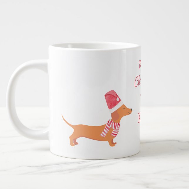 Dackel Würstchen Hund Liebesgeschenk Weihnachten Jumbo-Tasse (Links)