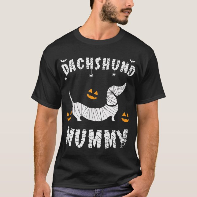 Dackel Würstchen Wurst Mummy Hund Halloween T-Shirt (Vorderseite)