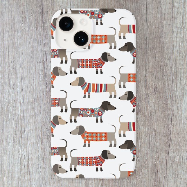Dackel Wursthund iPhone 14 Plus Hülle (Fun Dachshund wiener sausage dog pattern cell phone case for animal lovers.)