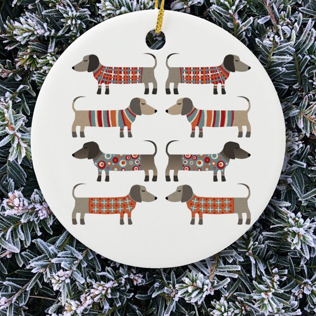 Dackel Wursthund Keramik Ornament (Dachshund Wiener Sausage Dog fun  ceramic Christmas ornament)