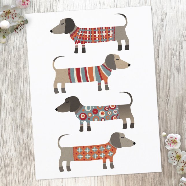 Dackel Wursthund Postkarte (Dachshund Wiener Sausage Dog fun postcard)