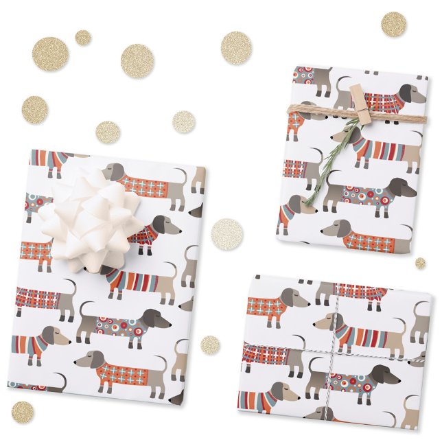 Dackel-Wurstwaren Verpackungsblätter Geschenkpapier Set (Fun Dachshund Wiener Sausage dog pattern wrapping paper)