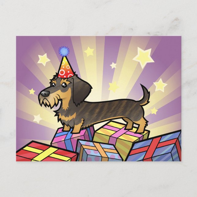Dackel zum Geburtstag (Drahthaarterrier) Postkarte (Vorderseite)