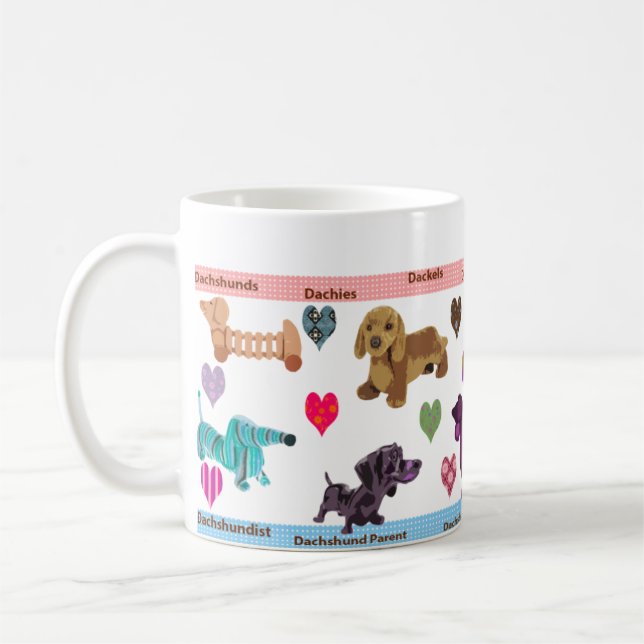 Dackelallsorts-Tasse der Dackel-Kaffee-Tassen-| Kaffeetasse (Links)