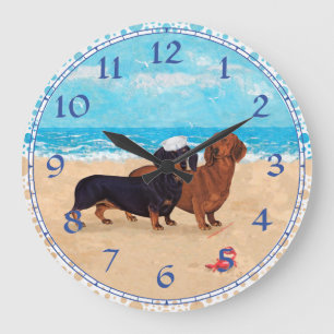Dackeln am Strand Große Wanduhr