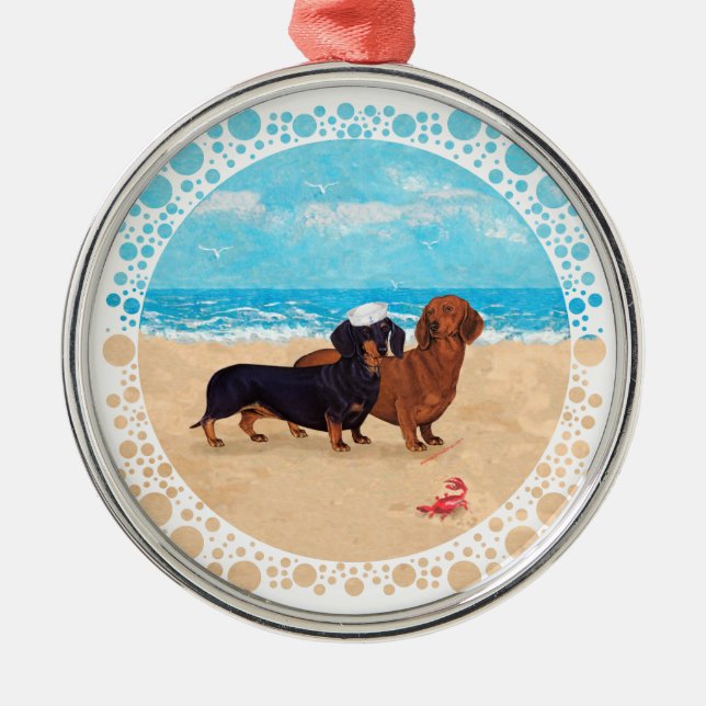 Dackeln am Strand Silbernes Ornament (Vorne)
