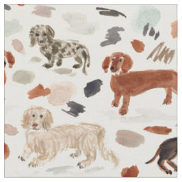 DACKELN Aquarellfarbene farbige Dackel Hund Stoff