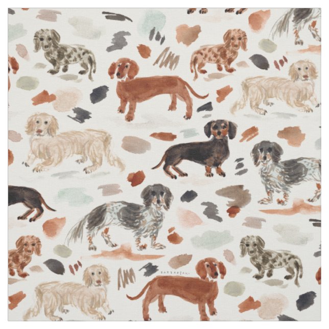 DACKELN Aquarellfarbene farbige Dackel Hund Stoff (Muster)