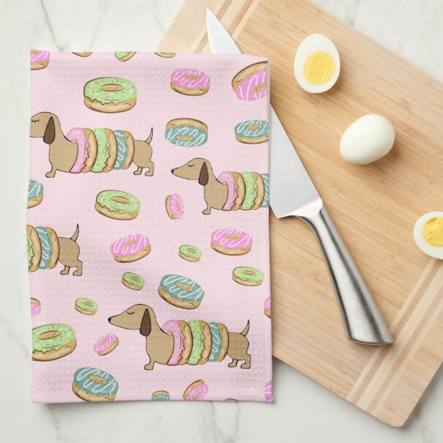 Dackeln + Donuts Geschirrtuch + Dackel Handtuch (Viertel Falte)