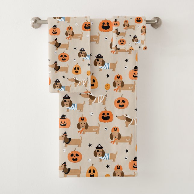 Dackeln im Halloween-Kostümmuster Badhandtuch Set (Insitu)
