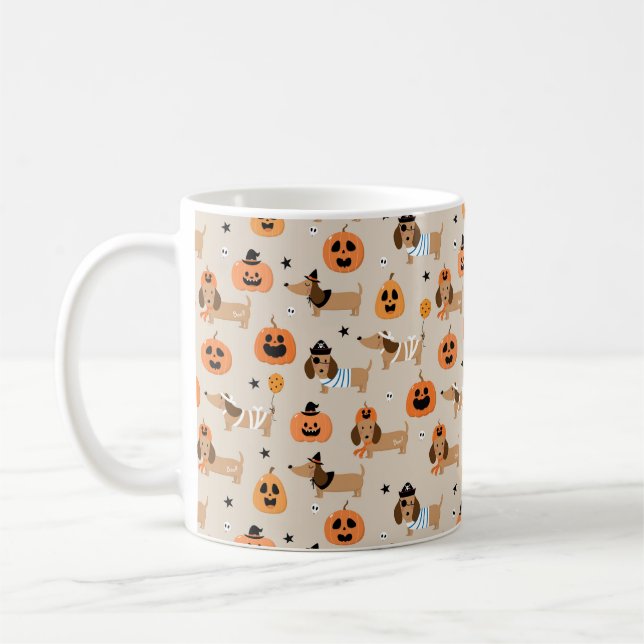 Dackeln im Halloween-Kostümmuster Kaffeetasse (Links)