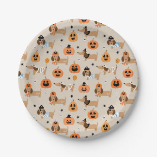 Dackeln im Halloween-Kostümmuster Pappteller