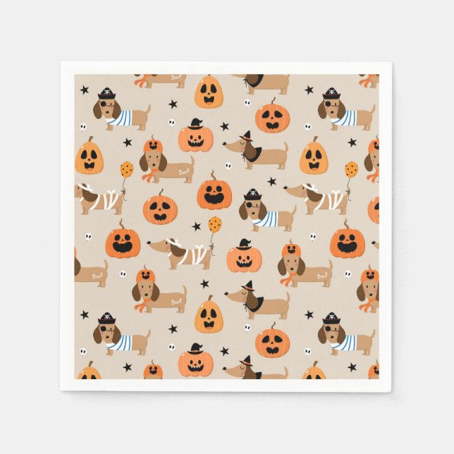 Dackeln im Halloween-Kostümmuster Serviette (Vorderseite)