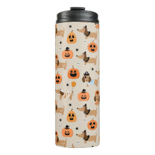Dackeln im Halloween-Kostümmuster Thermosbecher