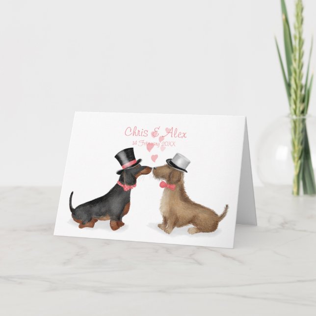 Dackeln in Liebe Hochzeitkarte (Junge/Junge) Karte (Vorderseite)