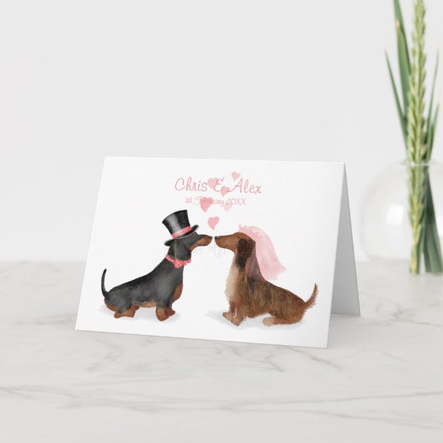 Dackeln in Liebe Hochzeitkarte (Junge/Mädchen) Karte (Vorderseite)