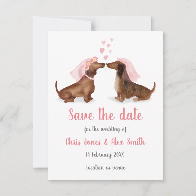 Dackeln in Liebe Save the Date Karte (Mädchen/Mädc (Vorderseite)