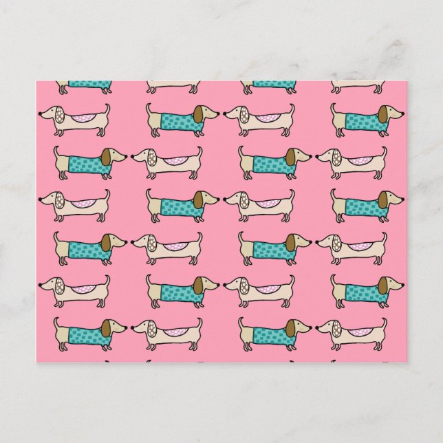 Dackeln in rosa Liebe Postkarte (Vorderseite)
