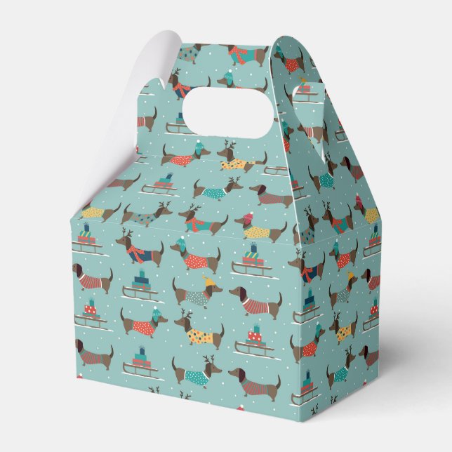 Dackeln mit Geschenken und Schlitten Muster Geschenkschachtel (Vorderseite)