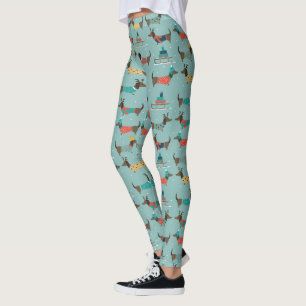 Dackeln mit Geschenken und Schlitten Muster Leggings