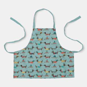 Dackeln mit Geschenken und Schlitten Muster Schürze