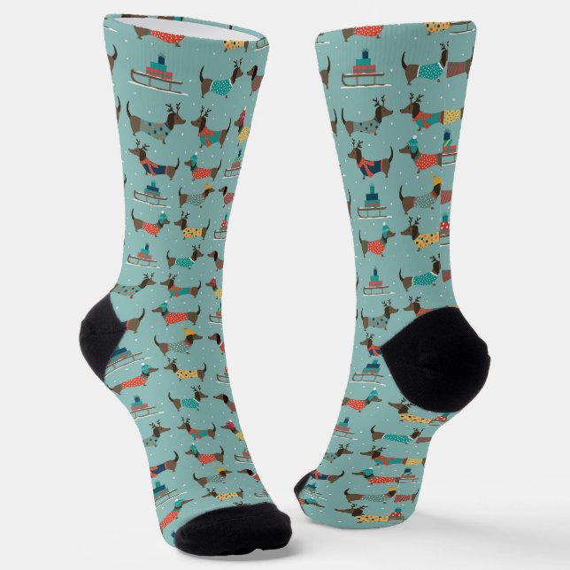 Dackeln mit Geschenken und Schlitten Muster Socken (Gewinkelt)